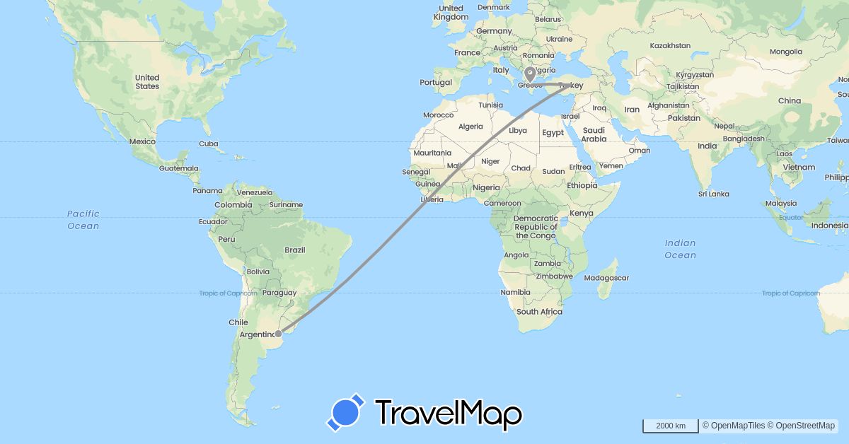 TravelMap itinerary: plane in Argentina, Greece, Turkey (Asia, Europe, South America)